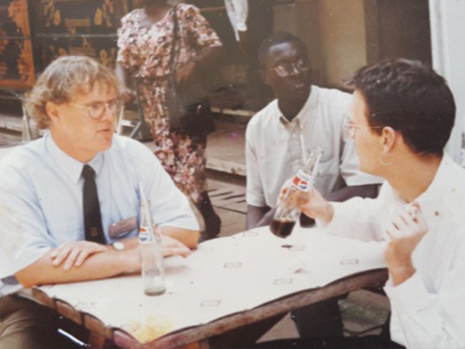 Cheikh Mbow with Danish friends Thomas Theis Nielsen (right) and Lars Nielsen (left) in Ghana 1998. Photo: Cheikh Mbow curtesy.